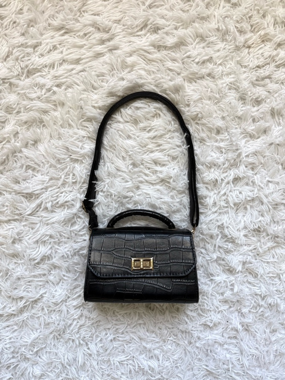 Nasty Gal Black Croc-Embossed Top Handle Crossbody Bag